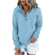 DDAPJ pyju Casual Hoodies for Women 2023,Drawstring Long Sleeve Pullover Tops Quarter Snap Loose Hooded Sweatshirt Fall Fashion Clothes with Pocket