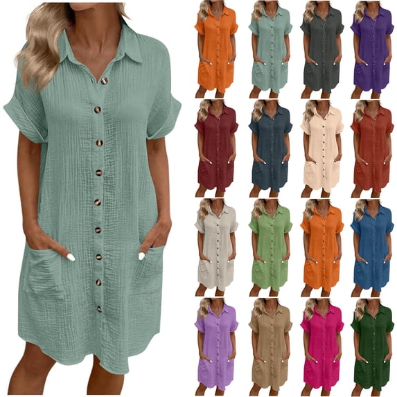 DDAPJ pyju Casual Summer Dresses for Women Soft Comfy Texture Shirt Oversized Boyfriend Button Down Shirts Ofertas Prime Red XXL