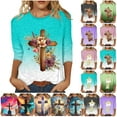 thumbnail image 1 of DDAPJ pyju Christian Shirts for Women Jesus Cross Printed T-Shirt Loose Casual 3/4 Sleeve Round Neck Blouse Religious Tops Lightning Sales Sky Blue XXXXL, 1 of 6