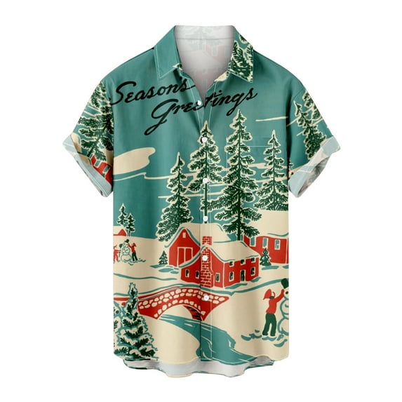 DDAPJ pyju Christmas Bowling Shirts for Men Prime Day Deals, Short Sleeve Button Down Hawaiian Beach Shirt Casual Color Block Funky Party Shirts Light Blue L