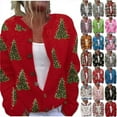 thumbnail image 1 of DDAPJ pyju Christmas Cardigan for Women Ugly Funny Xmas Tree Print Button Up Cardigans Fall Winter Knitted Outerwear Jacket Multicolor XXL, 1 of 5