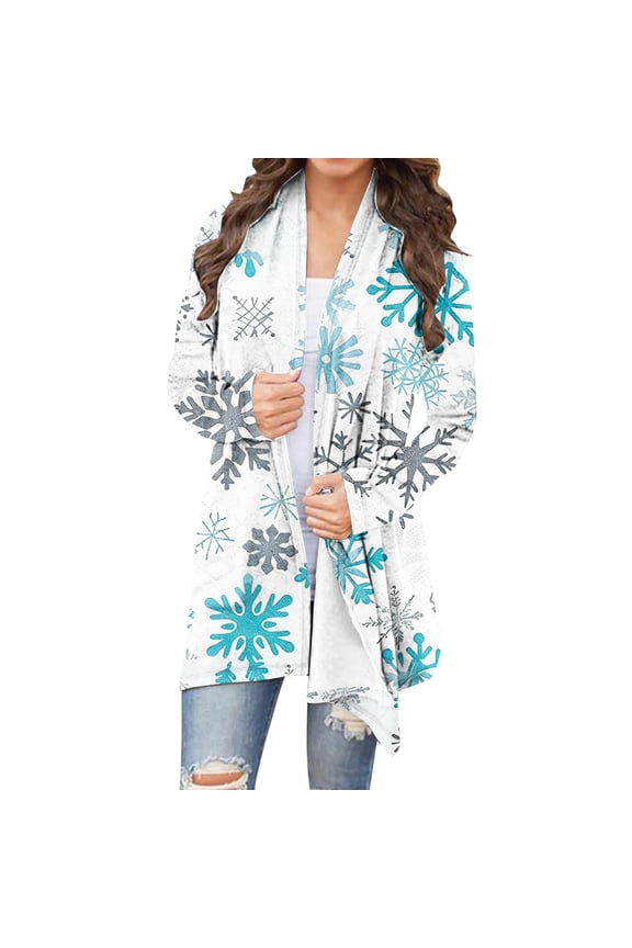 Christmas Dusters for Women Lightweight Open Front Cardigans Xmas Tree Snowflake Print Long Sleeve Casual Fall Cardigan Tops Multicolor XXXXXL