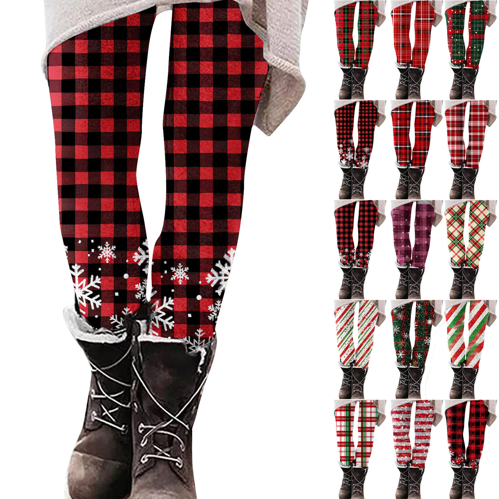 Women's Brushed Christmas Ankle Length Seasonal Printed Leggings S A F