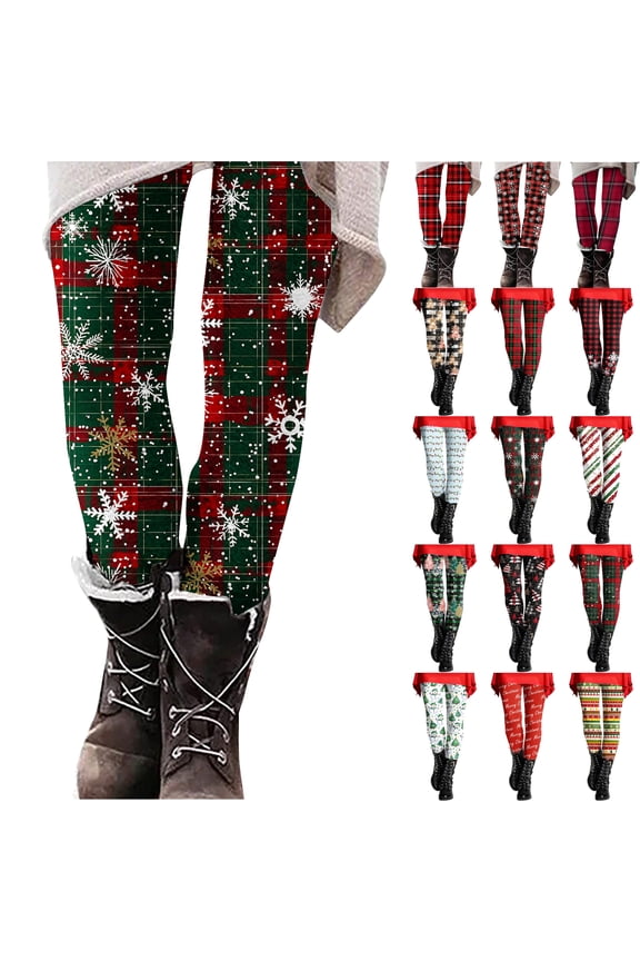 Christmas Leggings for Women Holiday Xmas Plaid Printed Long Boot Pants Sports Running Tights Yoga Workout Leggings Multicolor XXL