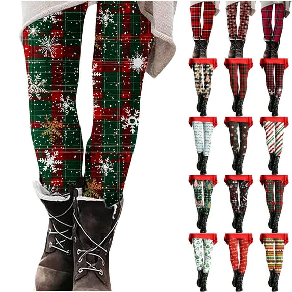 DDAPJ pyju Christmas Print Leggings for Women Novelty Holiday Party Tights High Waisted Stretch Yoga Running Pants Xmas Printed Casual Workout Bottoms Wine L