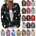 thumbnail image 1 of DDAPJ pyju Christmas Sweater Women Plus Size 2025 Cute Xmas Printed Cardigans Sweater Open Front Button Down Knit Jacket Multicolor M, 1 of 6