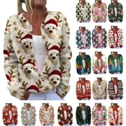 DDAPJ PYJU Christmas Sweaters Christmas Cardigan for Women Animal Floral Christmas Tree Long Sleeve Button Knit Cardigan Sweater Multicolor L