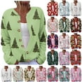 thumbnail image 1 of DDAPJ pyju Christmas Sweaters for Women Funny Xmas Tree Print Button Up Cardigans Plus Size Cozy Knitted Outerwear Birthday Gifts Prime Today Multicolor XL, 1 of 5