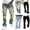 thumbnail image 1 of DDAPJ pyju Clearance Sale! Stacked Jeans Men Ripped Raw Trim Skinny Jean Pants Vintage Denim Pants Fashion Streetwear Trousers Light Blue M, 1 of 8