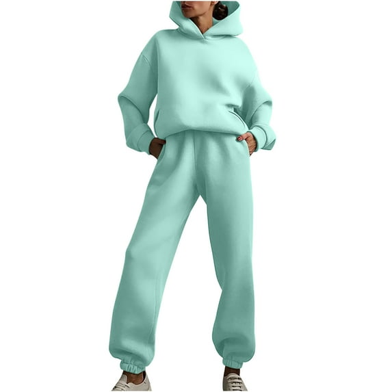 DDAPJ pyju Clearance Sales Women's 2023 Fall Two Piece Outfit,Long Sleeve Oversized Cropped Hoodie Drawstring Pants Tracksuit Sweatsuits Jogger Set with Pockets