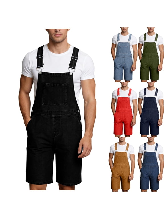 Mens Denim Shorts Ripped Bib Overall Jeans Adjustable Straps Raw Hem Romper Vintage Distressed Jean Jumpsuits with Pockets Coffee XXL