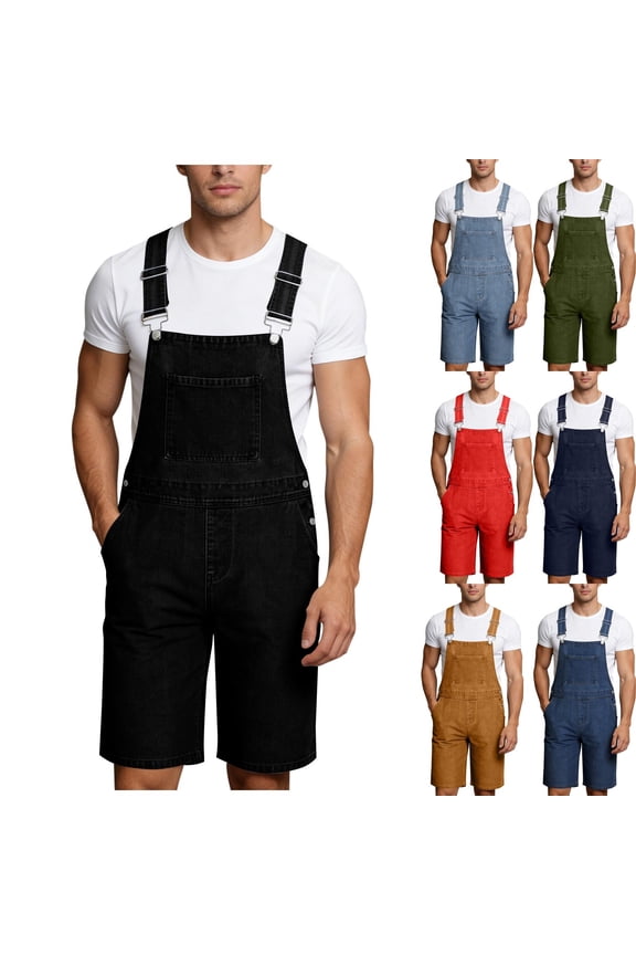 Mens Denim Shorts Ripped Bib Overall Jeans Adjustable Straps Raw Hem Romper Vintage Distressed Jean Jumpsuits with Pockets Coffee XXL