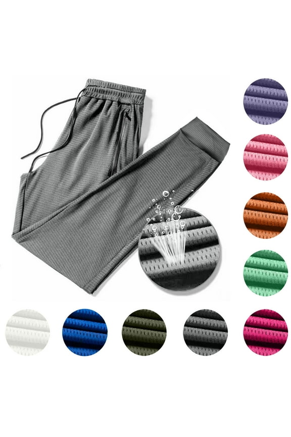 Mens Mesh Workout Pants Lightweight Quick Dry Hiking Athletic Pants Drawstring Elastic Waist Joggers Sweatpants with Pockets White XXXXXL