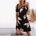 thumbnail image 1 of DDAPJ pyju Cold Shoulder Dresses for Women Summer Casual Floral Printed Midi Dress Hollow Out Comfy Loose Beach Sundress Black L, 1 of 5