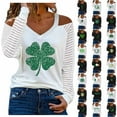 thumbnail image 1 of DDAPJ pyju Cold Shoulder Tops for Women St. Patrick's Day Shamrock Graphic Tees Dressy Casual V Neck Blouse White L, 1 of 4