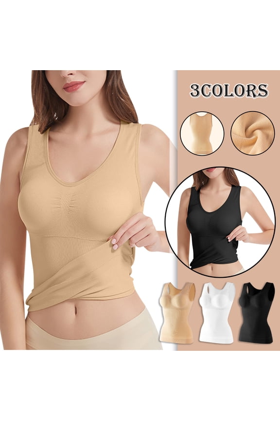 Compression Tank Tops for Women Tummy Control Shapewear Seamless Body Shaper U Neck Workout Camisole Soft Cotton Undershirts on Sale Beige L