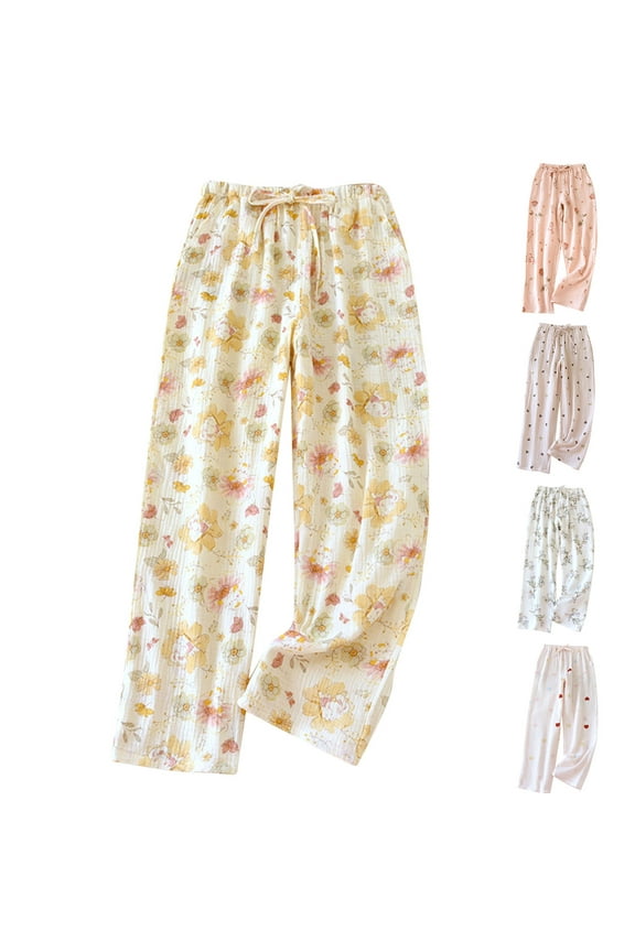 Cotton Cute Pajama Pants Women Wide Leg Floral Pajamas Bottoms Lounge PJ Pants Coastal Summer Clothes Today's Sales Pink L