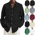 thumbnail image 1 of DDAPJ pyju Cotton Linen Long Sleeve Shirts for Men Solid Textured Dress Shirt Business Casual Button Down Shirts Light Blue XXXL, 1 of 7