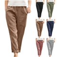 thumbnail image 1 of DDAPJ pyju Cotton Linen Pants Women Summer Boho Dressy Casual Straight Leg Pants Elastic Waist Beach Trousers with Pockets Gray S, 1 of 7