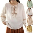 thumbnail image 1 of DDAPJ pyju Cotton Linen Shirts for Women Summer Trendy Boho Tops Lace Up Embroidered Peasant Blouses 3/4 Sleeve Casual Dressy Shirt Ofertas de Hoy Yellow L, 1 of 7