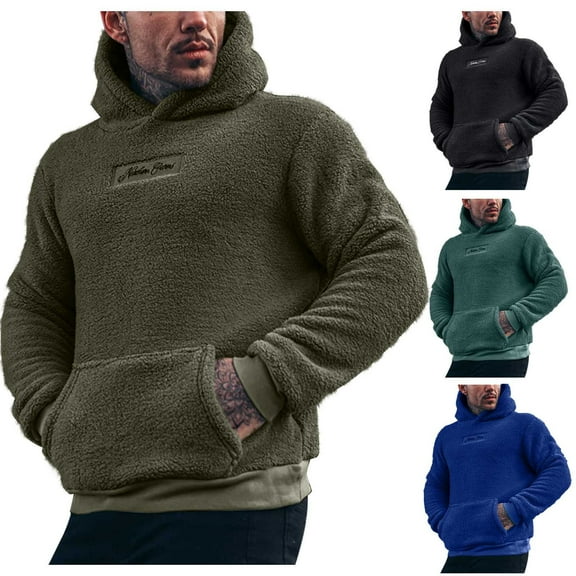 DDAPJ pyju Cozy Fleece Hoodies for Men Fuzzy Sherpa Sweatshirt Winter Warm Pullover Hoodie with Kangaroo Pocket Army Green XXL