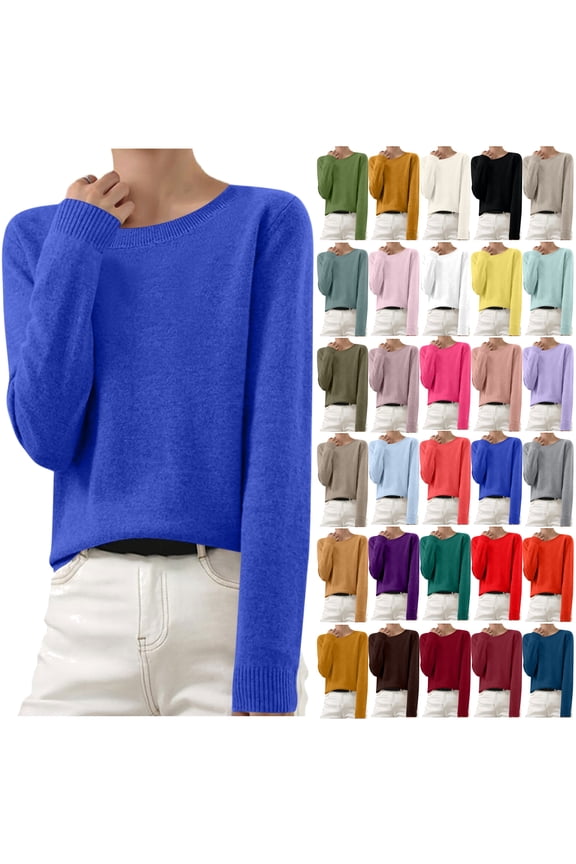 Crew Neck Sweater for Women Lightweight Pullover Sweaters Soft Warm Knitted Jumper Tops White S