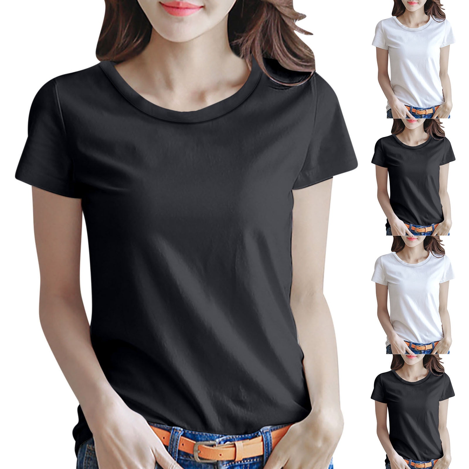 DDAPJ pyju Short Sleeve T Shirts for Women Basic Tees Cropped Tshirts ...