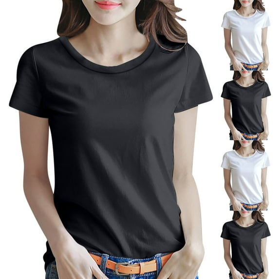 DDAPJ pyju Short Sleeve T Shirts for Women Basic Tees Cropped Tshirts Casual Summer Tops Crewneck Plain Petite Tops White M