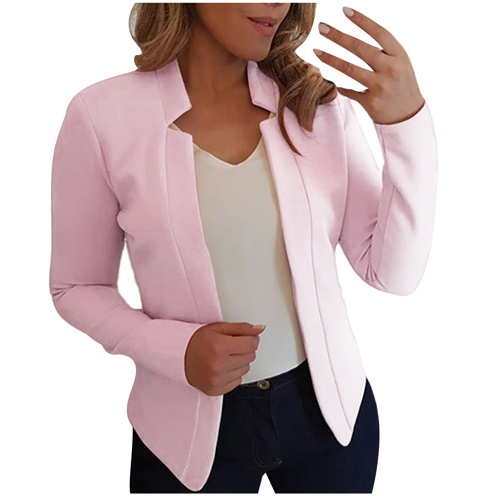 DDAPJ pyju Crop Blazer for Women Dressy 2024 Womens Blazers for Work Professional Ladies Work Office Coat Long Sleeve Solid Color Outwear Lapel Collar Blazers Walmart