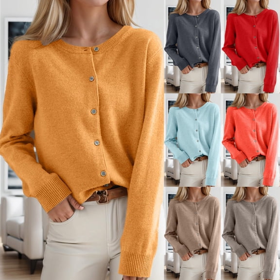 DDAPJ pyju Cropped Cardigans for Women Button Down Long Sleeve Open Front Knit Bolero Shrugs 2025 Fall Outfits Trendy Clothes Khaki XL