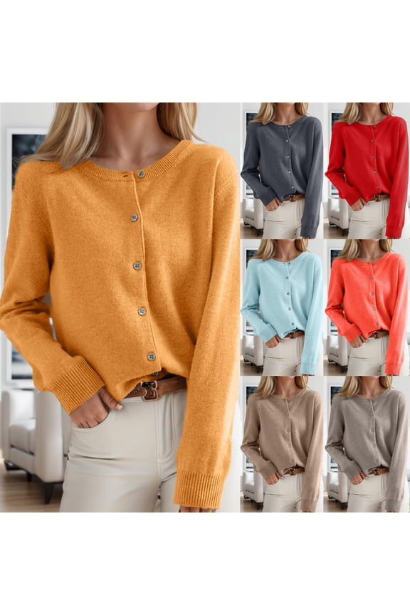 Cropped Cardigans for Women Button Down Long Sleeve Open Front Knit Bolero Shrugs 2025 Fall Outfits Trendy Clothes Yellow L
