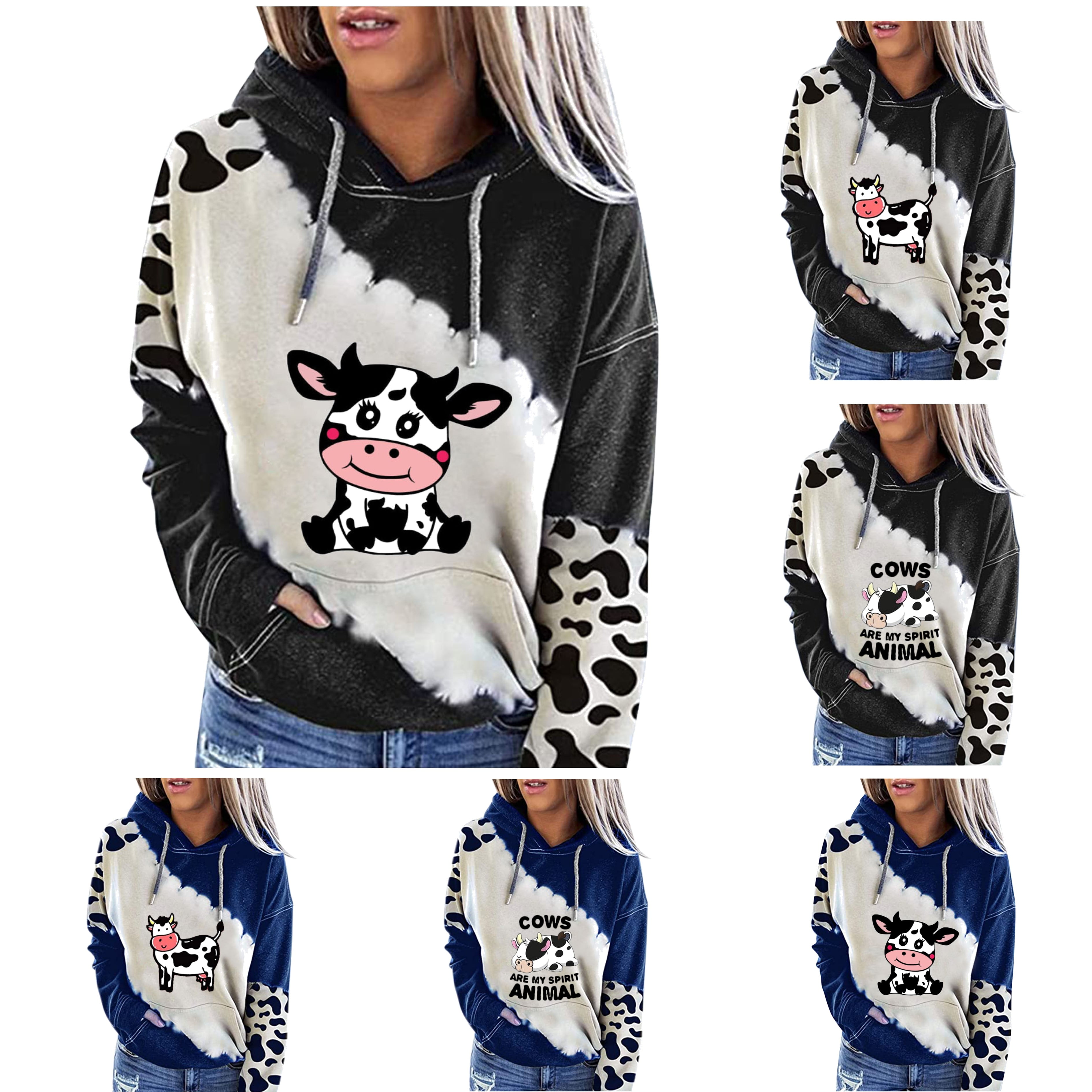 Cute Cow Print Women's Zip Up Hoodie