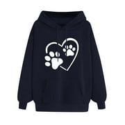 DDAPJ pyju Cute Hoodies for Women Clearance Sales, Dog Paw Heart Print Hooded Sweatshirt Teen Girls Loose Casual Pocket Hoodie Long Sleeve Drawstring Pullover Sweatshirts S - 3XL