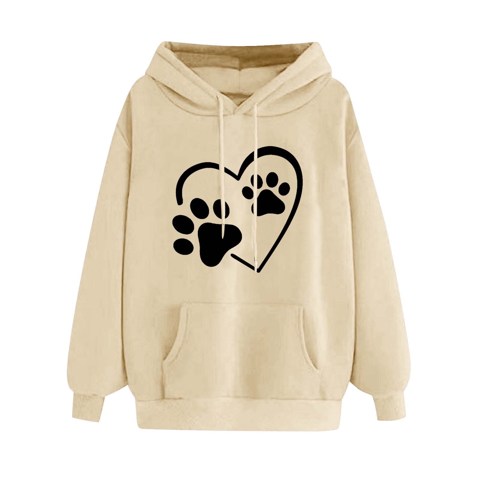 Women's Casual Crop Hoodie with Dog Paw Print