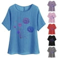 thumbnail image 1 of DDAPJ pyju Dandelion Tops for Women Cotton Linen Short Sleeve T-shirt Loose Comfy Beach Blouse Casual Summer Tees Limited Time Sales Black S, 1 of 5