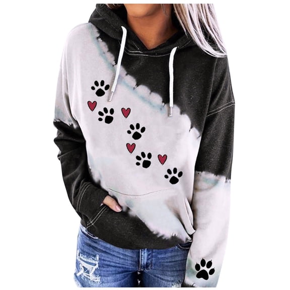 DDAPJ pyju Dog Mom Hooded Sweatshirt for Women ,Casual Long Sleeve Drawstring Hoodie Cute Footprint Graphic Pullover Tops with Pocket - 3XL