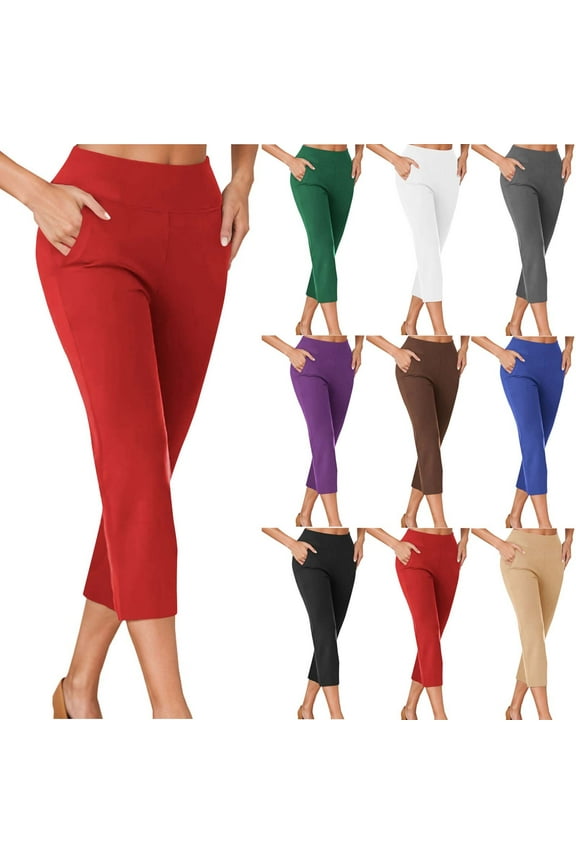 Dressy Capri Pants for Women Business Casual Cropped Dress Pants High Waisted Office Work Capris with Pockets Limited Time Sales Blue S