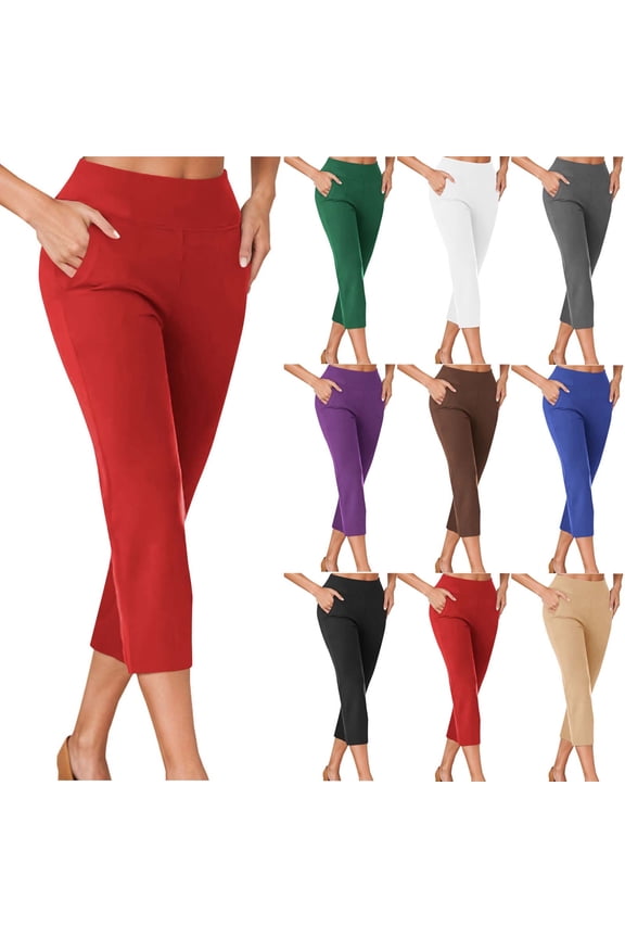 Dressy Capri Pants for Women Business Casual Cropped Dress Pants High Waisted Office Work Capris with Pockets Limited Time Sales Khaki M