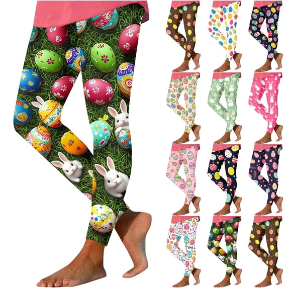 DDAPJ pyju Easter Leggings for Women Cute Rabbit Eggs Print High Waist Stretchy Yoga Pants Comfy Soft Skinny Workout Tights Prime Sales Today Multicolor#2 XXL