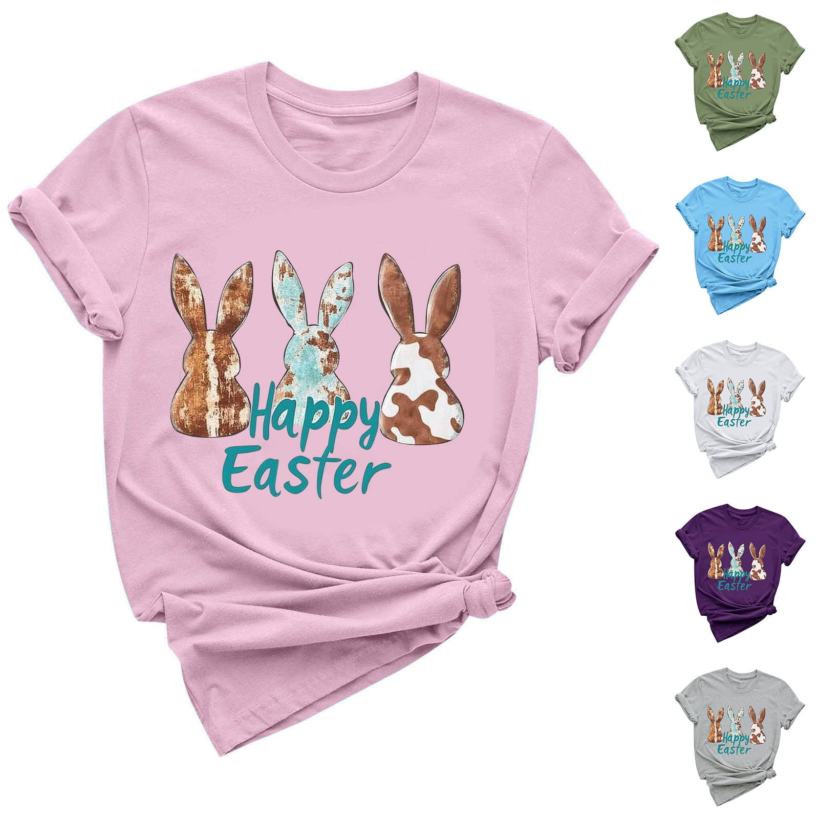 DDAPJ pyju Easter Teacher Shirts for Women Bunny Eggs Graphic Print T ...