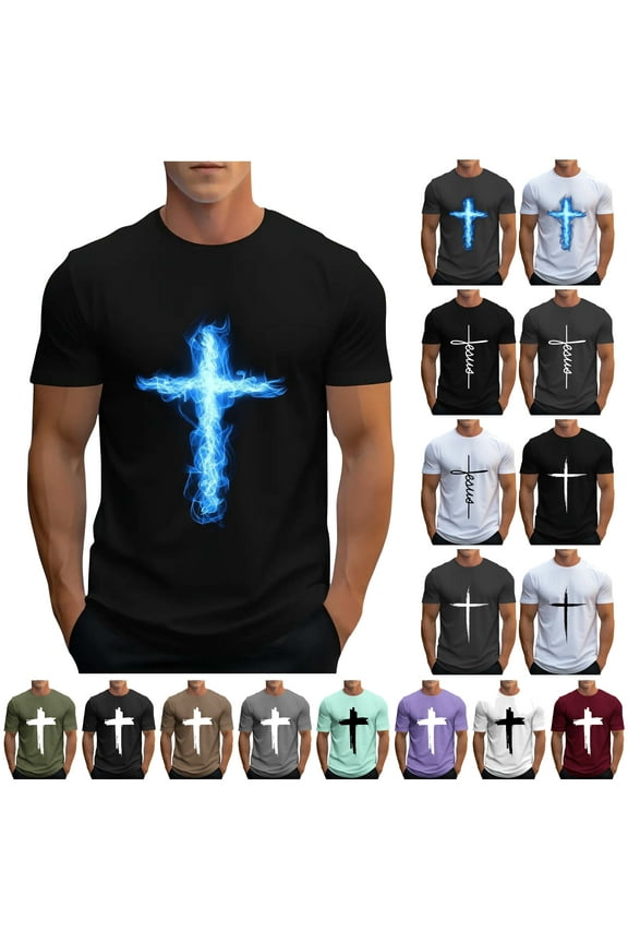Faith Cross T-Shirt for Men Short Sleeve Christian T Shirt Summer Casual Slim Fit Crewneck Tee Tops Lightweight Workout Graphic Tees Black XL