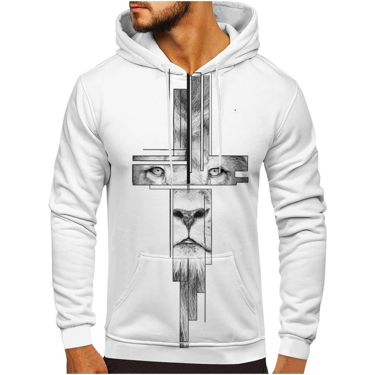 DDAPJ pyju Fall Fashion Hoodies for Men October Deals Lion Cross Christian Pullover Hoodie Lightweight Drawstring Hooded Sweatshirt Big and Tall Cool