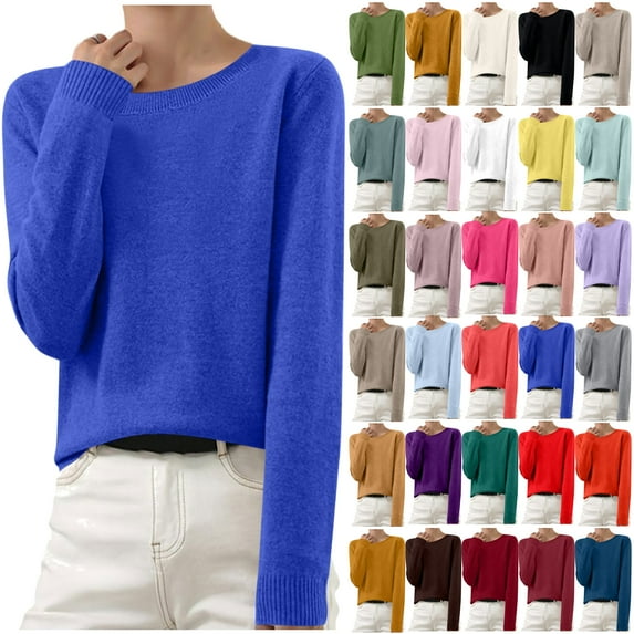 DDAPJ pyju Fall Sweaters for Women Crewneck Long Sleeve Pullover Tops Basic Solid Color Knitted Sweaters Rose Gold XXXL
