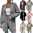 thumbnail image 1 of DDAPJ pyju Fall Winter Dusters for Women Open Front Long Sleeve Striped Cardigans Chunky Knit Cardigan Sweaters with Pockets Beige S, 1 of 6