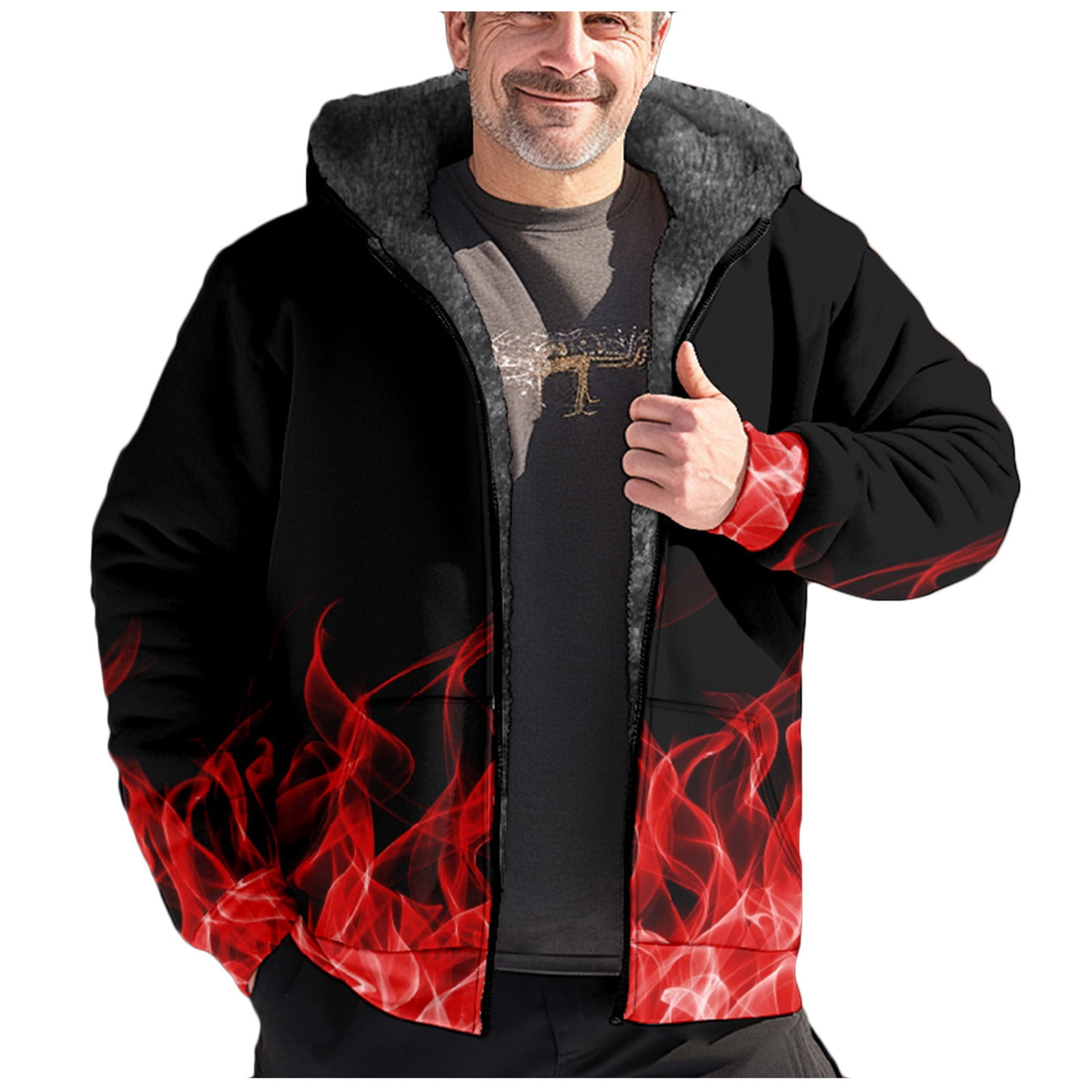 AFTERHOURS \"HOODED COAT\" サイズ　F Men's Abaya Lined Fur, Front Zipper Closure, Hooded Cap, /Black