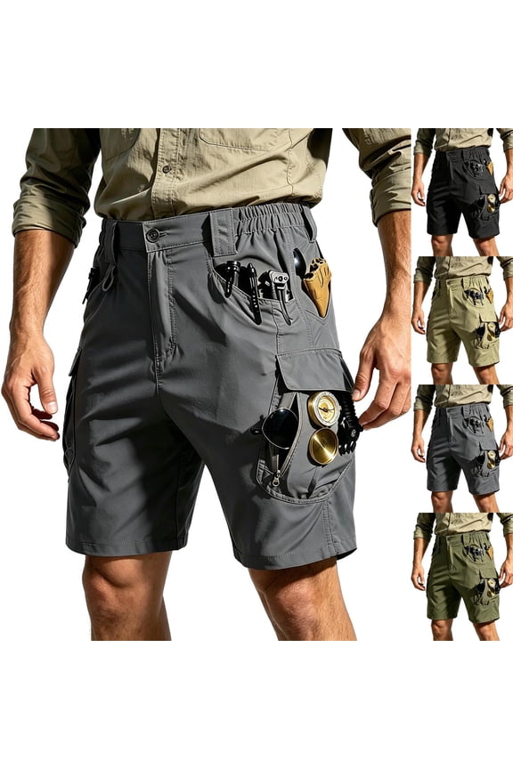 Father's Day Gifts Mens Cargo Hiking Shorts Lightweight Quick Dry Nylon Shorts Ripstop Work Short Trousers with Multi Pockets Gray XXL