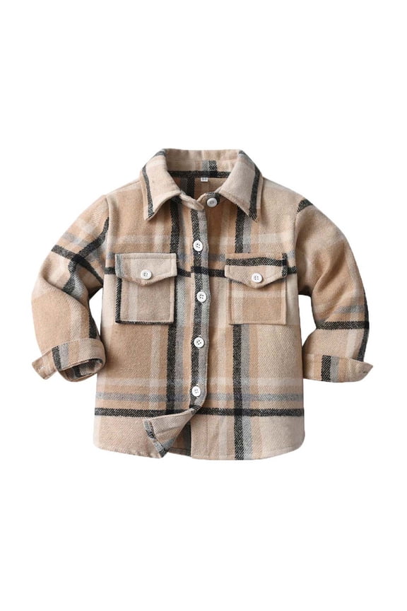 Flannel Jackets for Boys Girls, Kids Toddler Baby Button Down Plaid Shirt Jacket Top Coat Long Sleeve Lapel Outerwear Fall Winter Clothes
