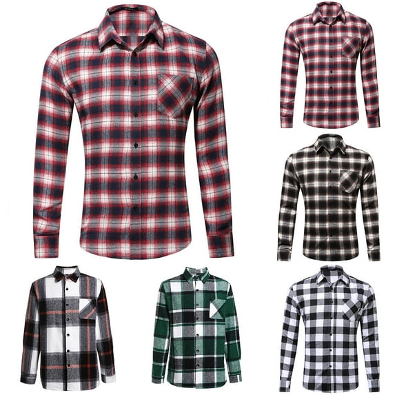 DDAPJ pyju Flannel Shirt for Men Western Cowboy Shirts Long Sleeve Button Down Plaid Shirt with Chest Pocket Black M