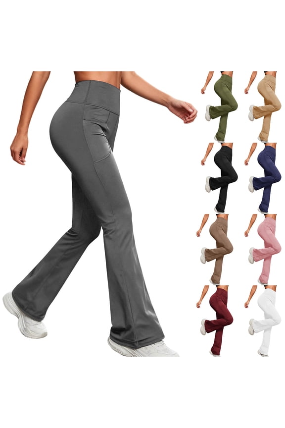 Flare Leggings for Women with Pockets Butt Lifting Tummy Control Mini Flared Yoga Pants Bell Bottoms Leggings Khaki XL