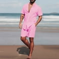 thumbnail image 1 of DDAPJ pyju Men's 2 Piece Summer Outfits Solid Casual Button Down Shirts and Shorts Matching Set Casual Beach Suit with Pockets Pink XXXL, 1 of 4